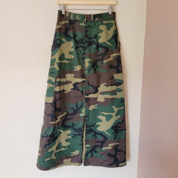 Vintage Camo Print Cargo Denim Maxi Skirt Y2K 90s - Picture 2 of 9